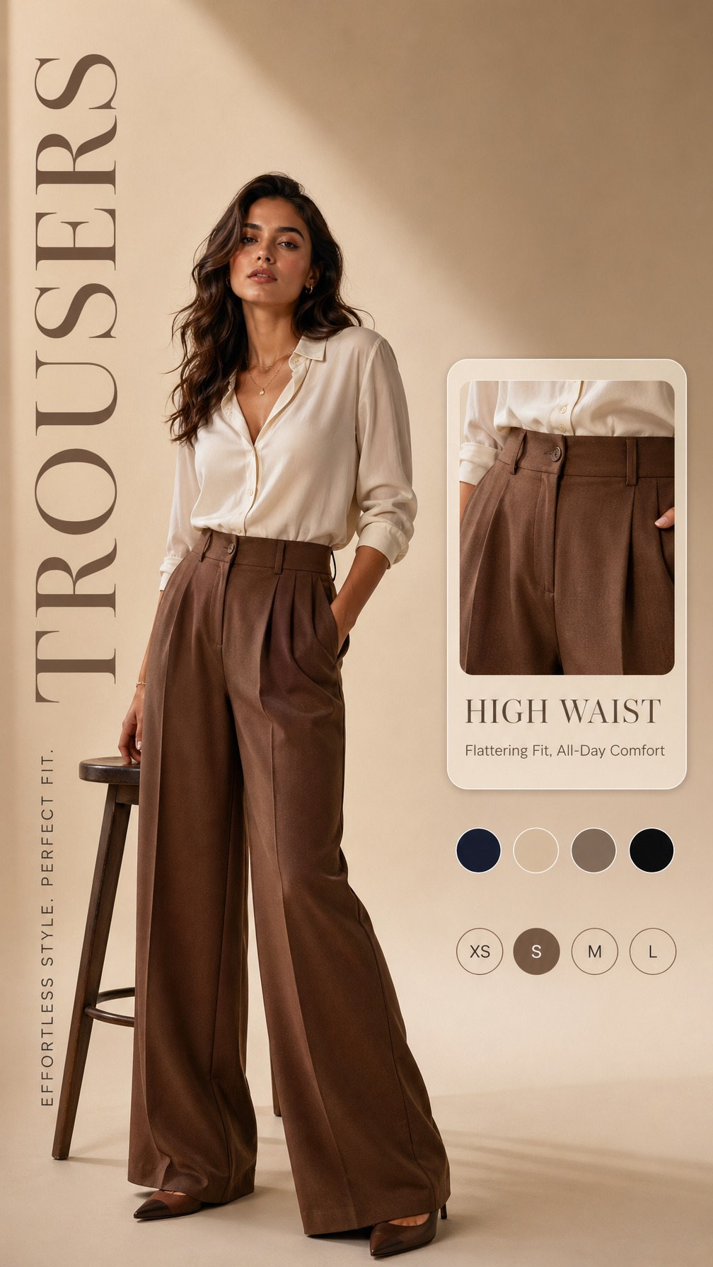 Premium fashion ecommerce output with model styling and product detail callouts