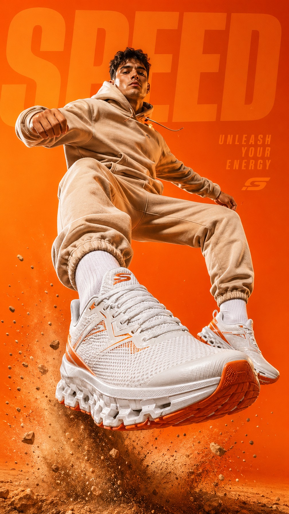 Sportswear launch ad output with sneaker hero composition generated in OneAgent Image Studio